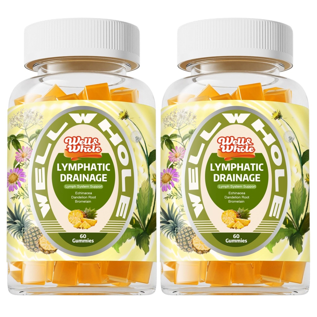 Well&Whole Lymphatic Drainage Gummies, Lymphatic Drainage Supplements with Echinacea, Dandelion, Burdock, Lymph System Support, Lymph Detox Cleanse & Immune Support, Pineapple, Vegan, 120 Gummies