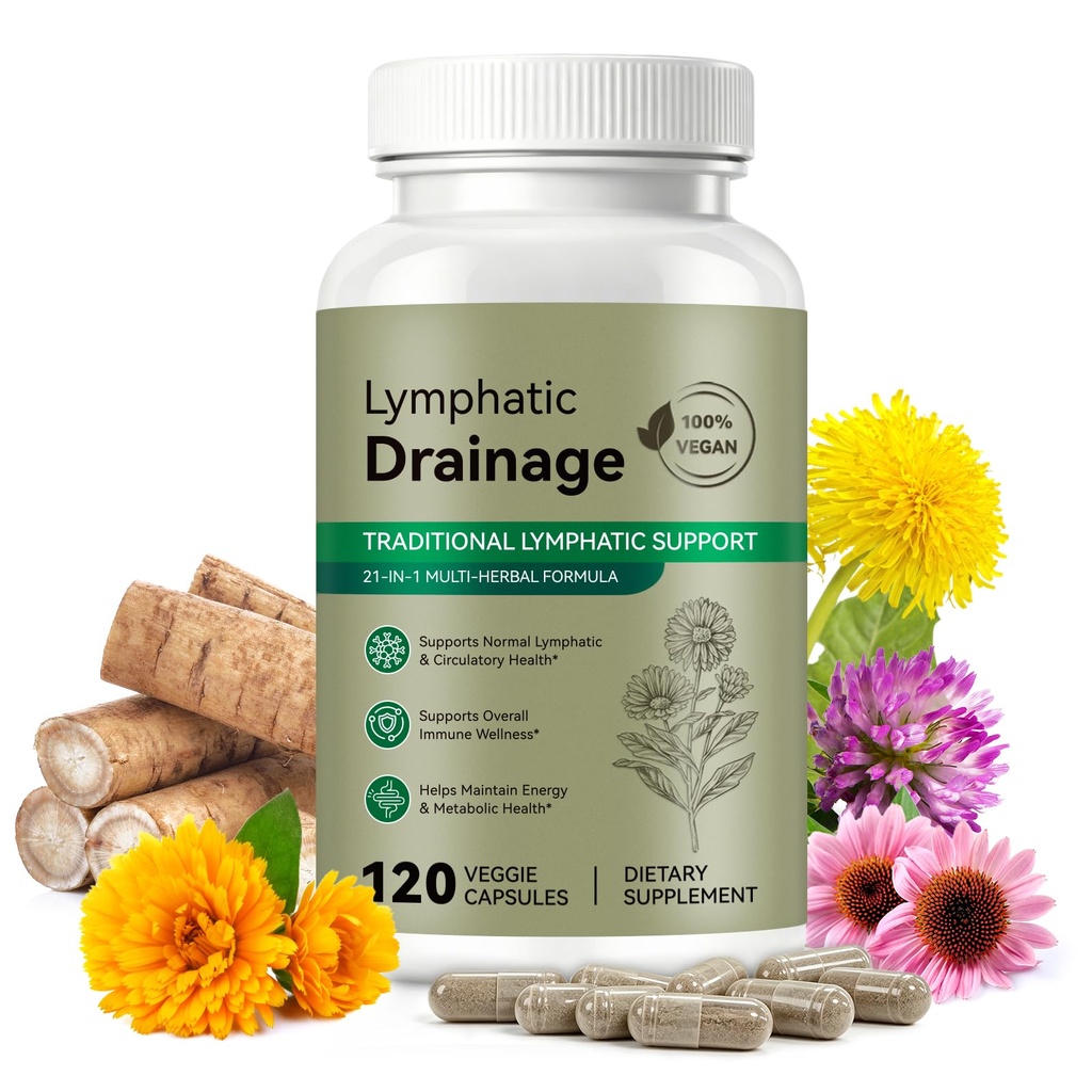 Meifenla Lymphatic Drainage Supplements,21-in 1 Herbal Blend Formula Lymphatic Drainage Capsules 120 Count - Lymph System Support for Men & Wome