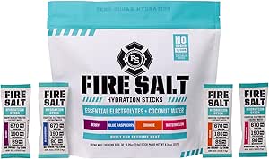 Fire Science Fire Salt Hydration Sticks, Electrolytes & Coconut Water, Hydration Drink Mix with Magnesium, Potassium & Sodium, Zero Sugar, Single Serve On The Go Packs, Berry Flavor, 32 Count