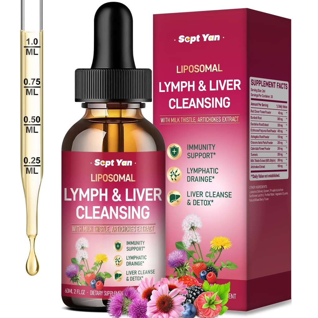 Lymphatic Drainage Drops - Lymphatic Drainage Supplements with Milk Thistle, Burdock Root for Women & Men | Supports Liver Cleanse, Detox & Repair | Liver Cleanse Health, Mixed Berry, 2 Fl Oz
