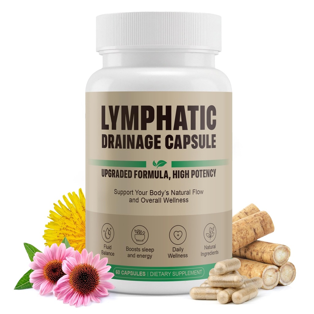 Lymphatic Drainage Capsules Natural Herbal Supplement for Immune Health & Fluid Balance Support Lymphatic System Cleansing and Circulatory with Echinacea Dandelion Cleavers 60 Capsules