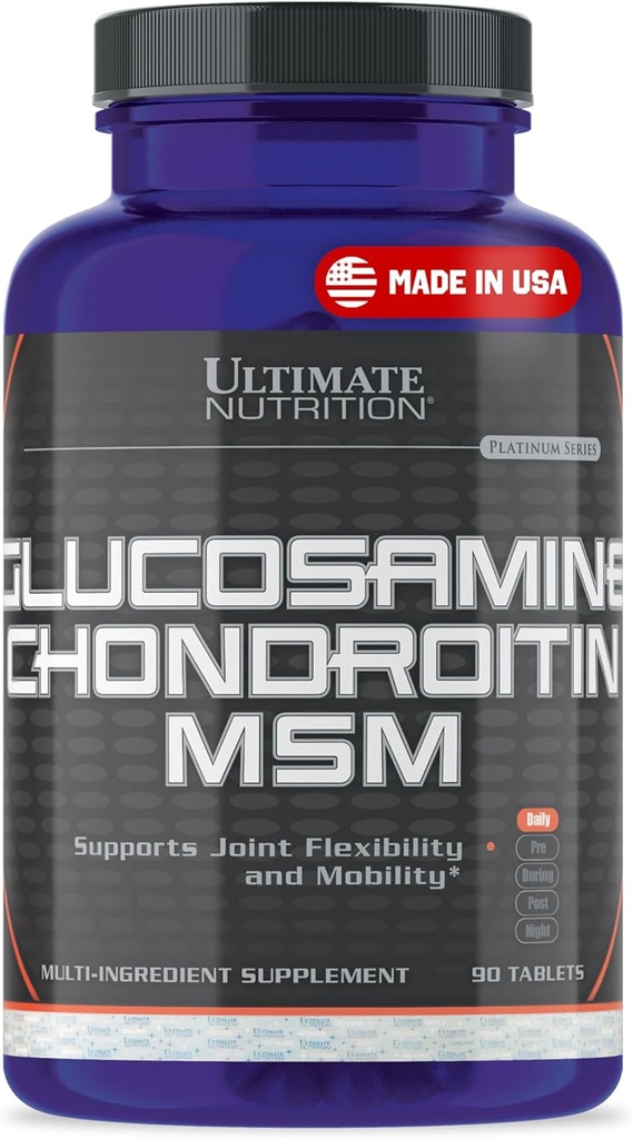 Ultimate Nutrition Glucosamine, Chondroitin & MSM Supplement for Joint Flexibility & Mobility - Supports Joint Health, Cartilage, Connective Tissue & Bone Strength - Relief for Men & Women - 90 Tablet