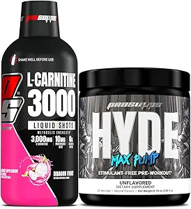PROSUPPS L-Καρνιτίνη 3000 Simulant Free Liquid Shots (31 services, Dragon Fruit) και Hyde Max Αντλία προ προπόνηση για άνδρες και γυναίκες (20 Services, Unflaved) Bundle