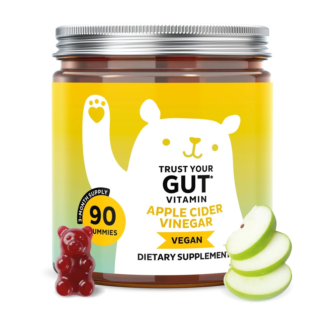 Bears with Benefits Apple Cider Vinegar Gummies – Metabolism & Detox Support with Vitamins B6, B12, Iodine & Folic Acid – Vegan. Balanced Gut (90 Gummies)