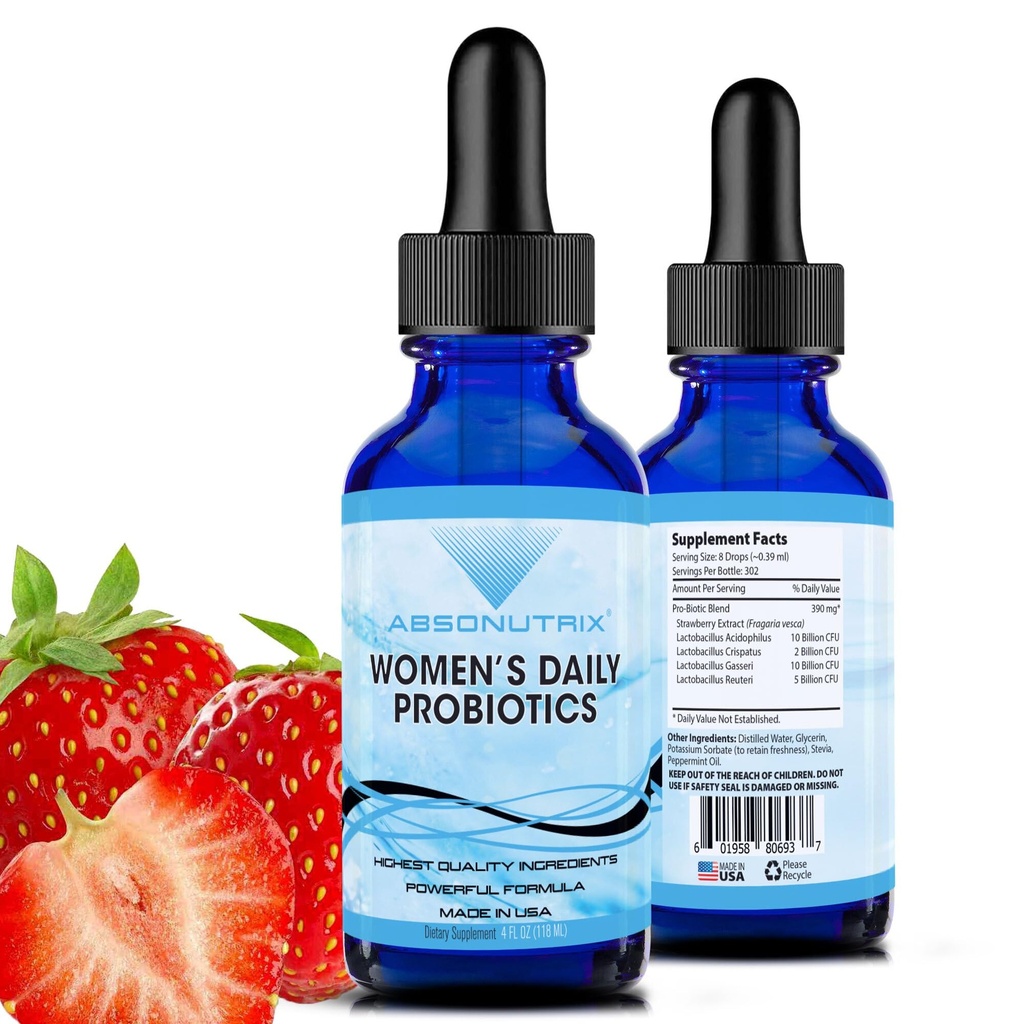 Absonutrix Γυναικεία καθημερινά προβιοτικά 390 mg, 4 Oz Liquid, 302 εξυπηρετήσεις, Made in USA, Γρήγορη απορρόφηση, Ποιότητα ισχυρά συστατικά, μη GMO, GMP πιστοποιημένη εγκατάσταση, Σκληρό-ελεύθερο προϊόντα