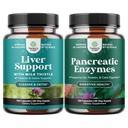 Bundle of Liver Cleanse Detox & Repair with Milk Thistle Dandelion Root Choline Beetroot & Artichoke Extract and Pancreatin Digestive Enzymes for Digestive Health - Protease Amylase & Lipase Digestion