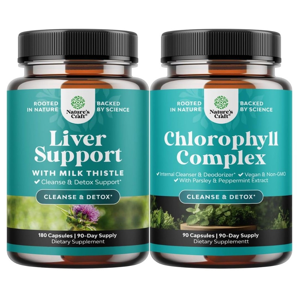Bundle of Liver Cleanse Detox & Repair - Milk Thistle Dandelion Root Choline Beetroot Artichoke Extract and Chlorophyll Capsules for Cleanse and Detox Support - Internal Deodorant Pills for Body Odor