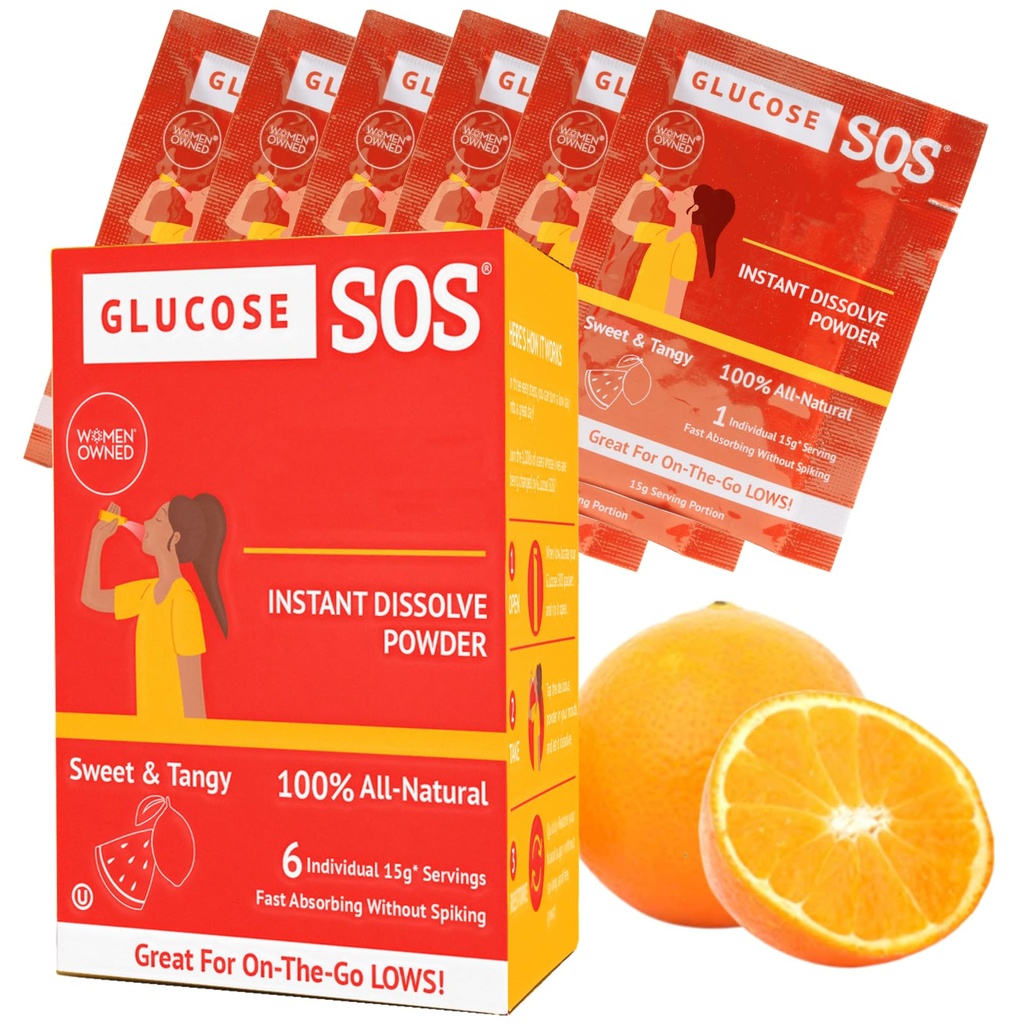 Glucose SOS Glucose Powder Packets with Natural Dextrose, Fast-Absorption That Instantly Dissolves in Your Mouth with No Water Needed, Sweet & Tangy 6 Servings
