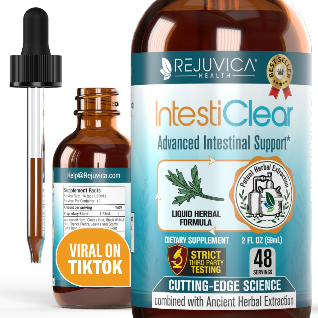 IntestiClear - Σύνθετη Έντερο συμπλήρωμα υποστήριξης - Liquid Delivery for Better Absorption - Wormwood, γαρύφαλλα, Μαύρο Καρύδι, Σκόρδο & Περισσότερα!