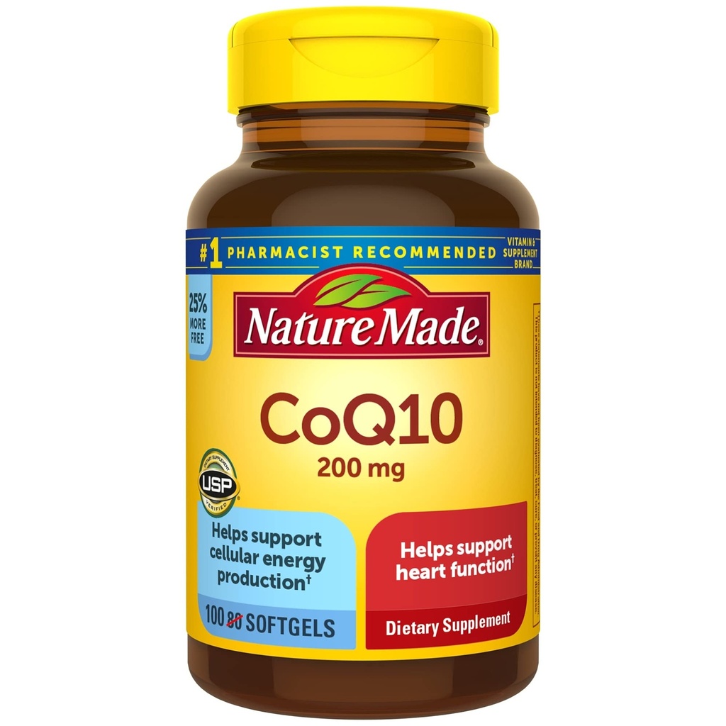 Nature Made CoQ10 200 mg, Συμπλήρωμα διατροφής για την υγεία της καρδιάς και της κυτταρίτιδας παραγωγής ενέργειας, 100 Softgels, 100 Ημέρα προσφοράς