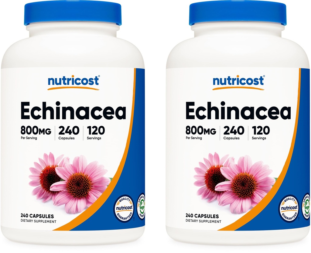 Nutricost Echinacea 800 mg, 240 Capsules, 2 Bottles - Vegetarian Caps, Non GMO, Gluten Free, 120 Servings