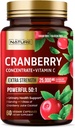 Χτισμένο από Nature Cranberry Χάπια 25,000mg - Extra Strength 50:1 Συμπυκνωμένο εκχύλισμα με βιταμίνη C - Συμπλήρωμα υγείας ούρων για τις γυναίκες - Μη ΓΤΟ, Χωρίς ζάχαρη, Vegan - 60 κάψουλες
