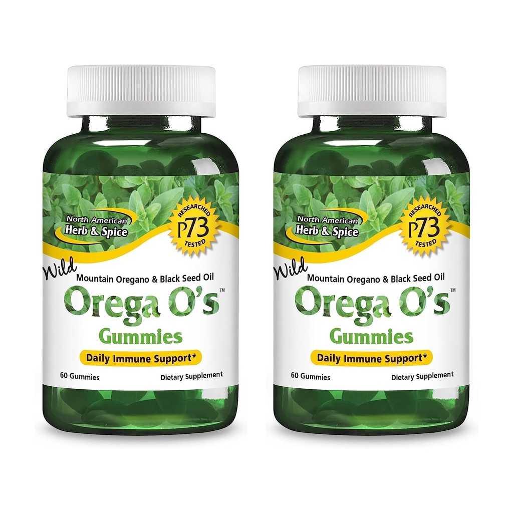 NORTH AMERICAN HERB & SPICE Orega O’s - 60 Gummies, Pack of 2 - Daily Immune Support - With Wild Mountain Oregano & Black Seed Oil - Non-GMO - 60 Total Servings