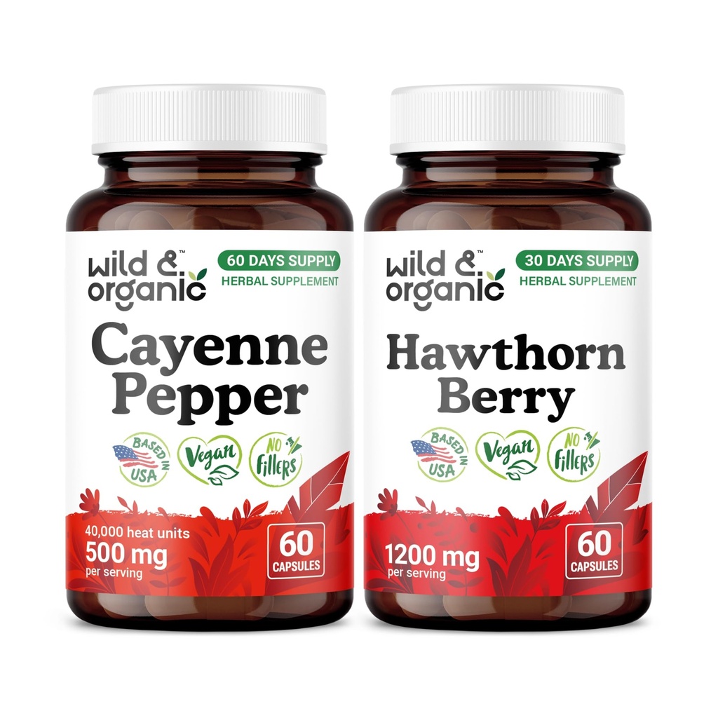 Wild & Organic Cayenne Pepper 60 Capsules & Hawthorn Berry 60 Capsules