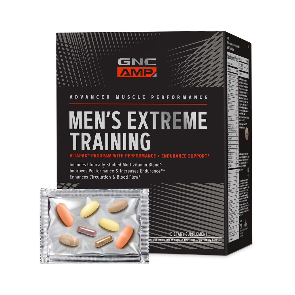 GNC AMP Πρόγραμμα Extreme Training Vitapak Ανδρών, 5 Προϊόντα σε 1, Βολικό πακέτο βιταμινών για την απόδοση & αντοχή, Ενήλικη πολυβιταμίνη, Αποδεδειγμένα συστατικά, καφεΐνη, Nitric Oxide, 30 ημέρες προσφοράς