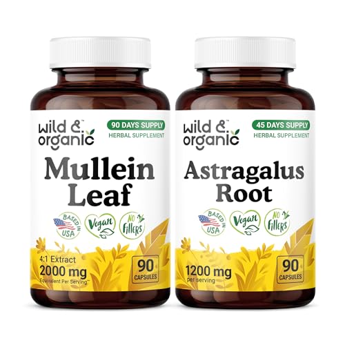 Wild & Organic Mullein Leaf 90 Capsules & Astragalus Root 90 Capsules