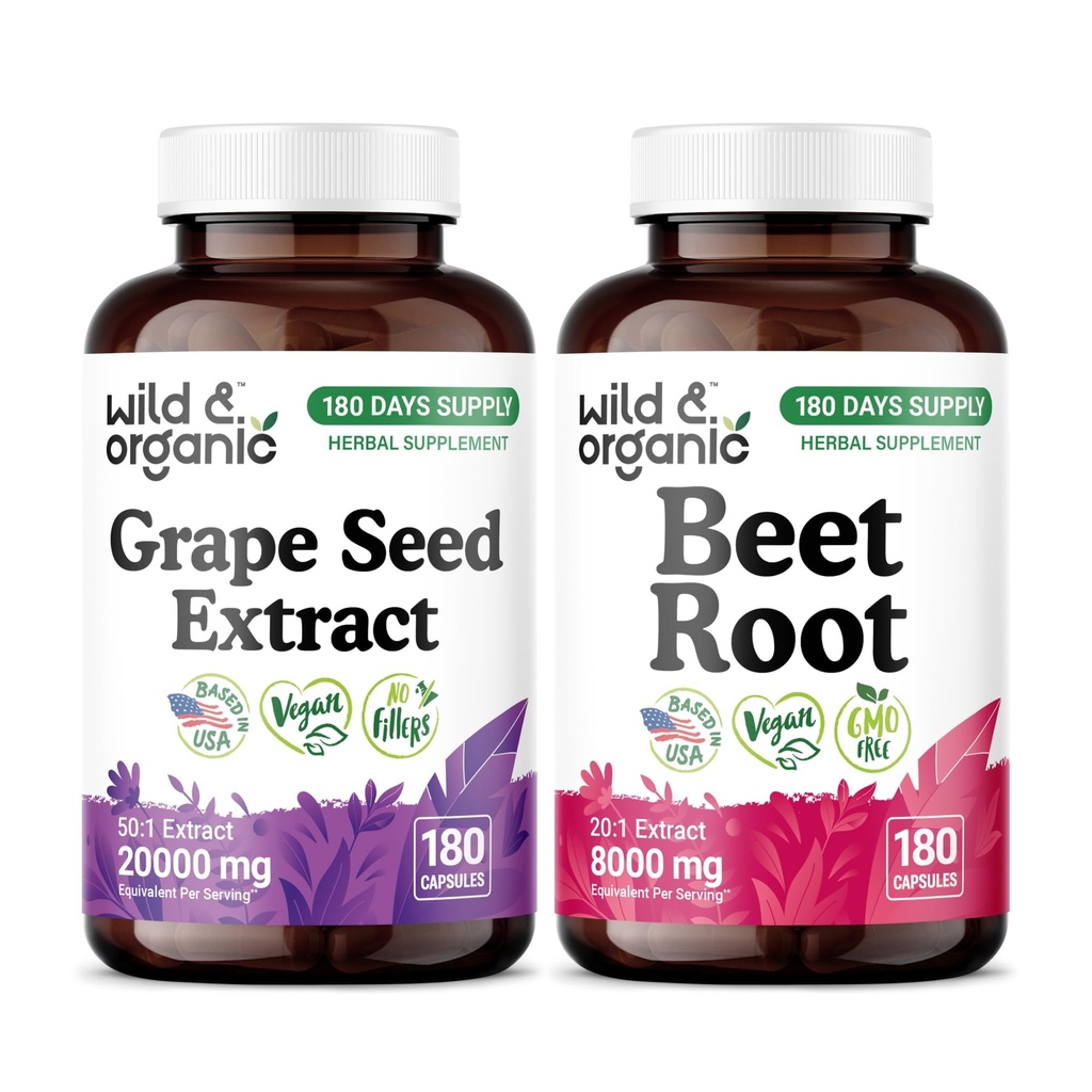Wild & Organic Grape Seed Extract 180 Capsules & Beet Root 180 Capsules