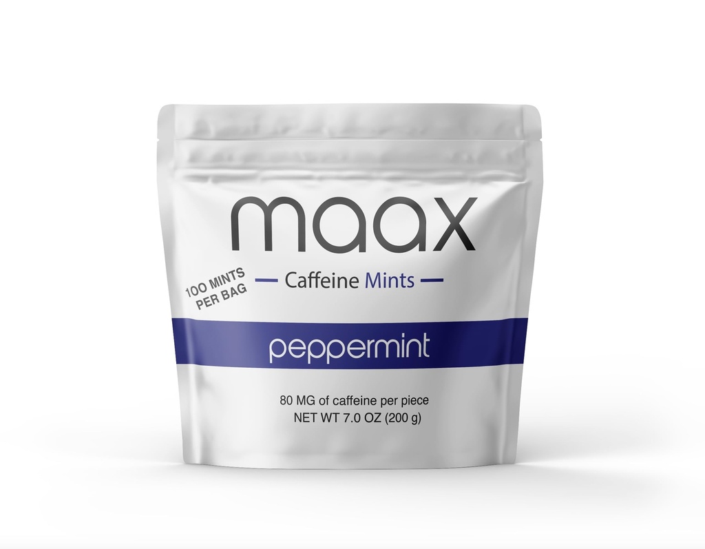 Maax Caffeine Energy Mints | 80mg of caffeine per piece | Peppermint | 100 total pieces per bag