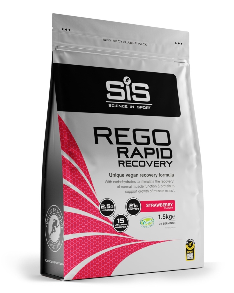 SiS REGO Rapid Recovery - Vegan-Friendly Protein Powder for Muscle Support - 21g Protein Per Serving - 15 Vitamins & Minerals - Sports Nutrition - Strawberry Flavor - 52oz