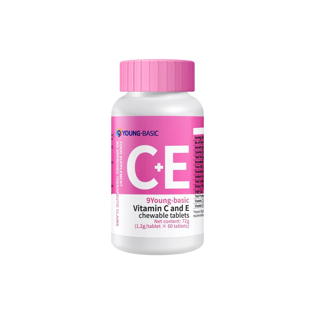 Premium Vitamin C + Vitamin E Chewable - Natural VIT C and VIT E Supplement for Dual Antioxidant, Heart, Circulatory, and Immune System Support - 60 Orange Tablets