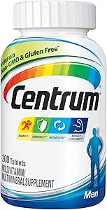 Centrum Multivitamin για άνδρες, Multivitamin / Multimineral συμπλήρωμα με βιταμίνη D3, Β Βιταμίνες και Αντιοξειδωτικά, Χωρίς γλουτένη, μη ΓΤΟ Συστατικά, Tablet, 200 Count