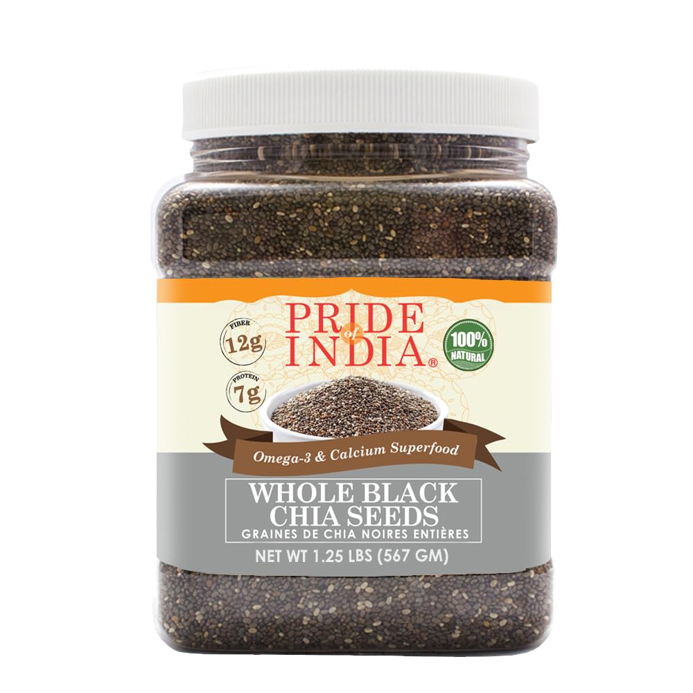 Pride Of India - Whole Black Chia Seeds - Omega-3 & Calcium Superfood, 1.25 Pound Jar