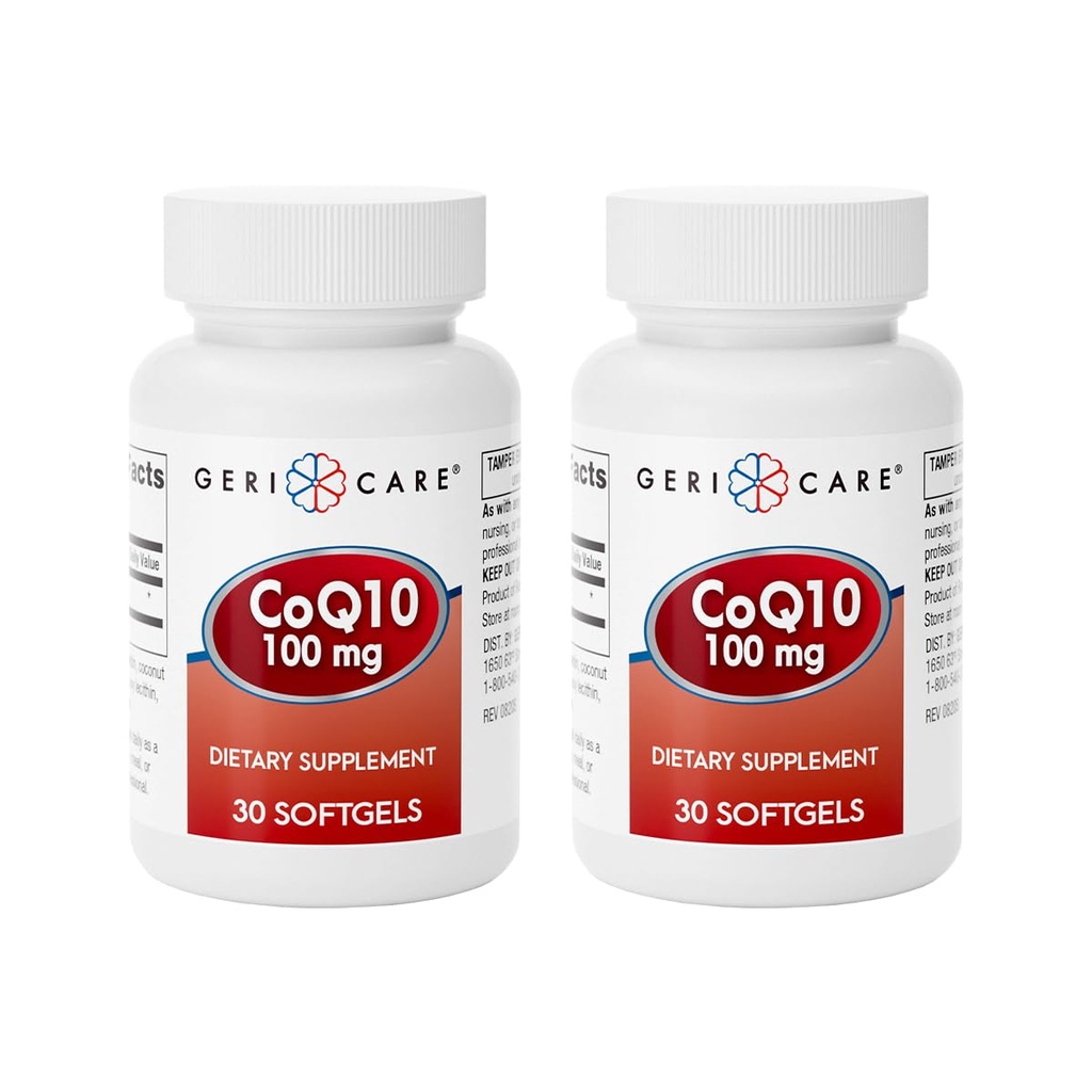GeriCare CoQ10 100mg Softgels - High Absorption Co Q 10 Supplement - Easy to Swallow Q10 Coenzyme for Men, Women, and Elderly - 1 Month Supply, 30 Count - Travel Friendly (Pack of 2)