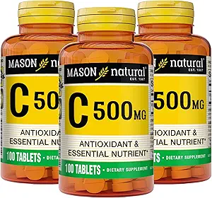 MASON ΦΥΣΙΚΗ Βιταμίνη C 500 mg - Υποστηρίζει Υγιές ανοσοποιητικό σύστημα, Αντιοξειδωτικό και Ουσιαστικό θρεπτικό συστατικό, 100 δισκία (πακέτο των 3)