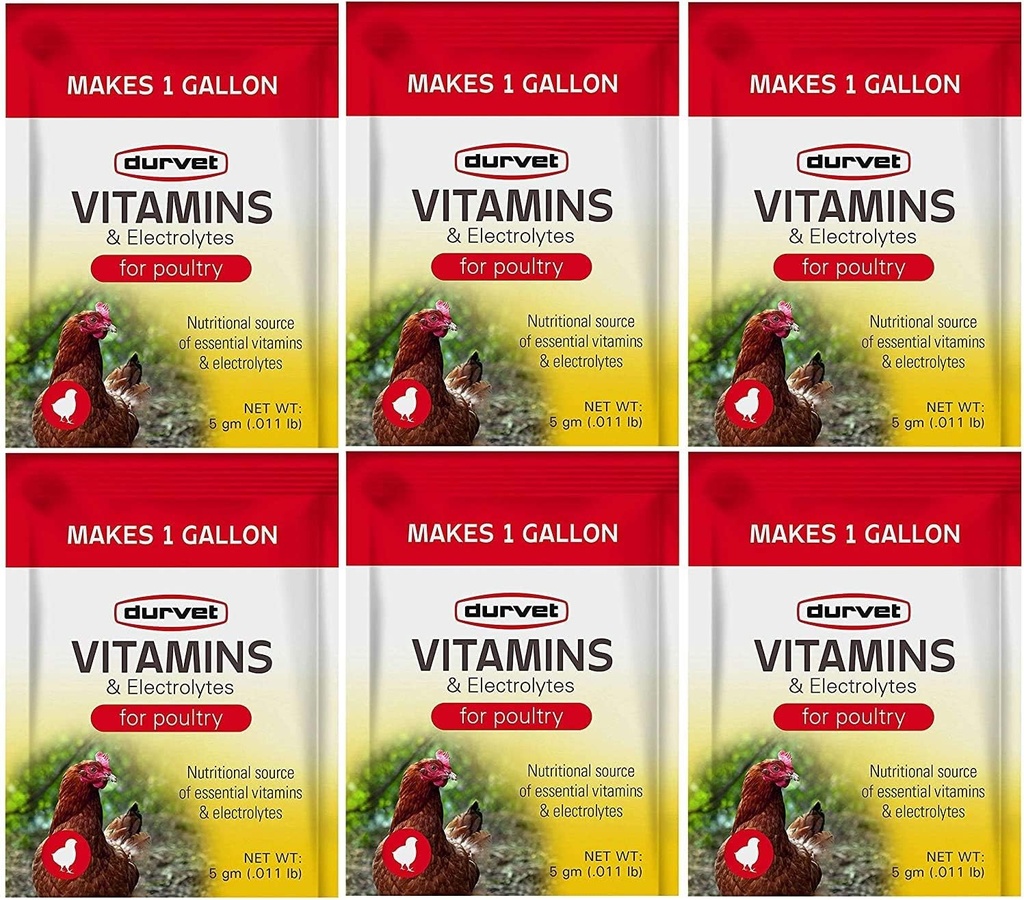 Durvet 6 Συσκευασία βιταμινών και ηλεκτρολυτών για πουλερικά, 5 γραμμάρια, Κάνει 6 γαλόνια