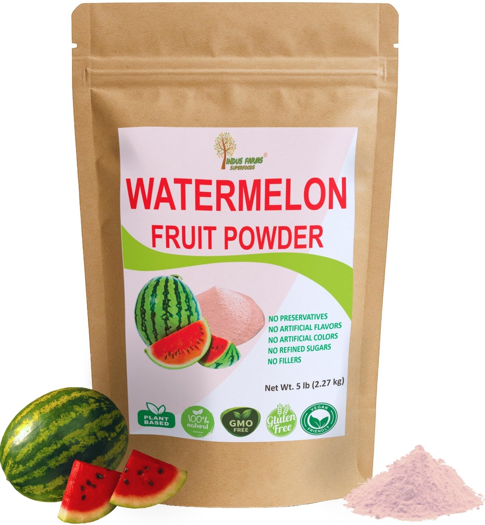 Indus Farms All Natural Watermelon Fruit Powder, Instant Electrolytes, Pre-Workout & Post-Workout Supplement, Beverage Enhancer, Marinades, Sauces, Salads, Face Masks, GMO-Free | 5 LB (Value Pack)