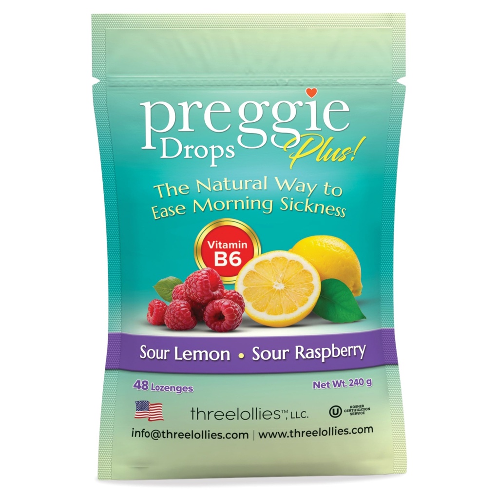 Preggie Pop Drops Plus Ενισχυμένη με Βιταμίνη Β6 - Πρωινή Ανακούφιση Ασθένειας Ενισχυμένη με Βιταμίνη Β6. Βατόμουρο και λεμόνι 48 κόμης