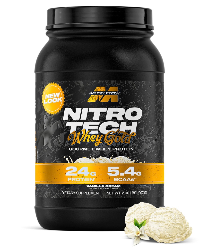 MysterTech Whey Protein Powder (Vanilla Cream, 2LB) - Nitro-Tech Whey Protein Isolate Smoothie Mix for Lean Muscle & Recovery - 24g Whey Gold for Women & Men - Packaging May Vary