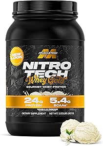 MysterTech Whey Protein Powder (Vanilla Cream, 2LB) - Nitro-Tech Whey Protein Isolate Smoothie Mix for Lean Muscle & Recovery - 24g Whey Gold for Women & Men - Packaging May Vary