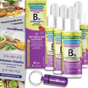Choice Bundle Spring Valley Liquid Vitamin B12 5000 mcg Metabolism Dietary Supplement Berry 2 fl oz 4 pk (8 oz Total) + Vitamin Guide and Pill Container (6 Items)!