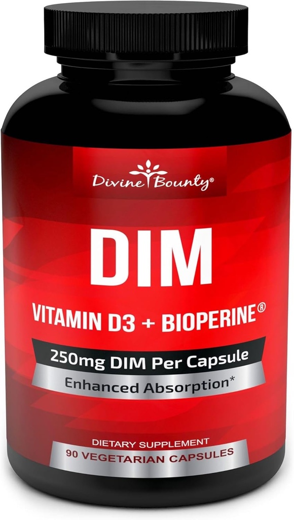 Συμπλήρωμα DIM 250mg με Βιταμίνη D3 Plus BioPerine - Diindolylmethane Εμμηνόπαυση & Οιστρογόνου Υποστήριξη, Ορμονική Ισορροπία Υποστήριξη για γυναίκες και άνδρες - 90 Χορτοφαγικά Καπάκια
