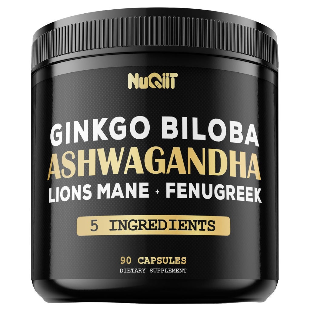 NUQIIT Ashwangdha Capsules with Fenugreek Seed, Ginkgo Biloba & More - 90 Vegan Capsules