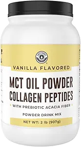 32oz Vanilla Keto MCT Powder + Collagen + Prebiotic Acacia Fibre. MCT Creamer. MCT Oil Powder from Coconuts. MCT Collagen Powder, Grass Fed, Perfect for Keto, 0 Net Carb, Stevia, Erythritol