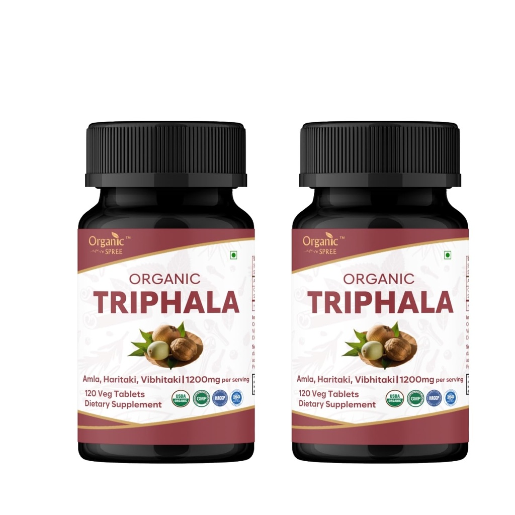 ORGANIC SPREE Triphala 120 Tablets | Amla, Haritaki & Bibhitaki | Herbal Supplement for Digestion and Detox* | 1200mg per Serving | Organic and Natural | USDA Certified 120tab - Pack of 2