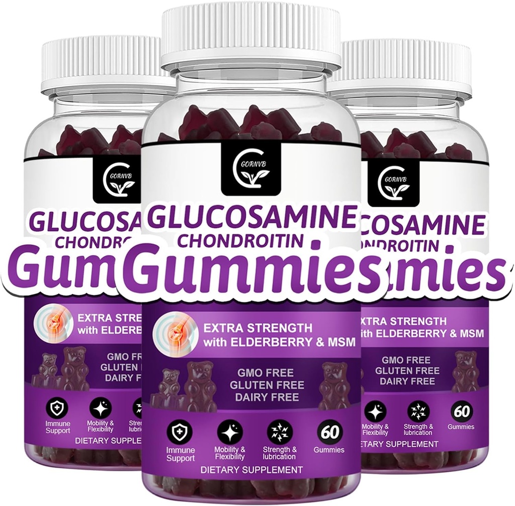 Γλυκοσαμίνη Chondroitin Gummies με MSM & Elderberry – Υποστήριξη Κινητικότητας & Ευελιξίας, Αντιοξειδωτικό Ανοσοποιητικό συμπλήρωμα για ενήλικες, άνδρες και γυναίκες - 60 Chondroitin Gummies (3 Pack)