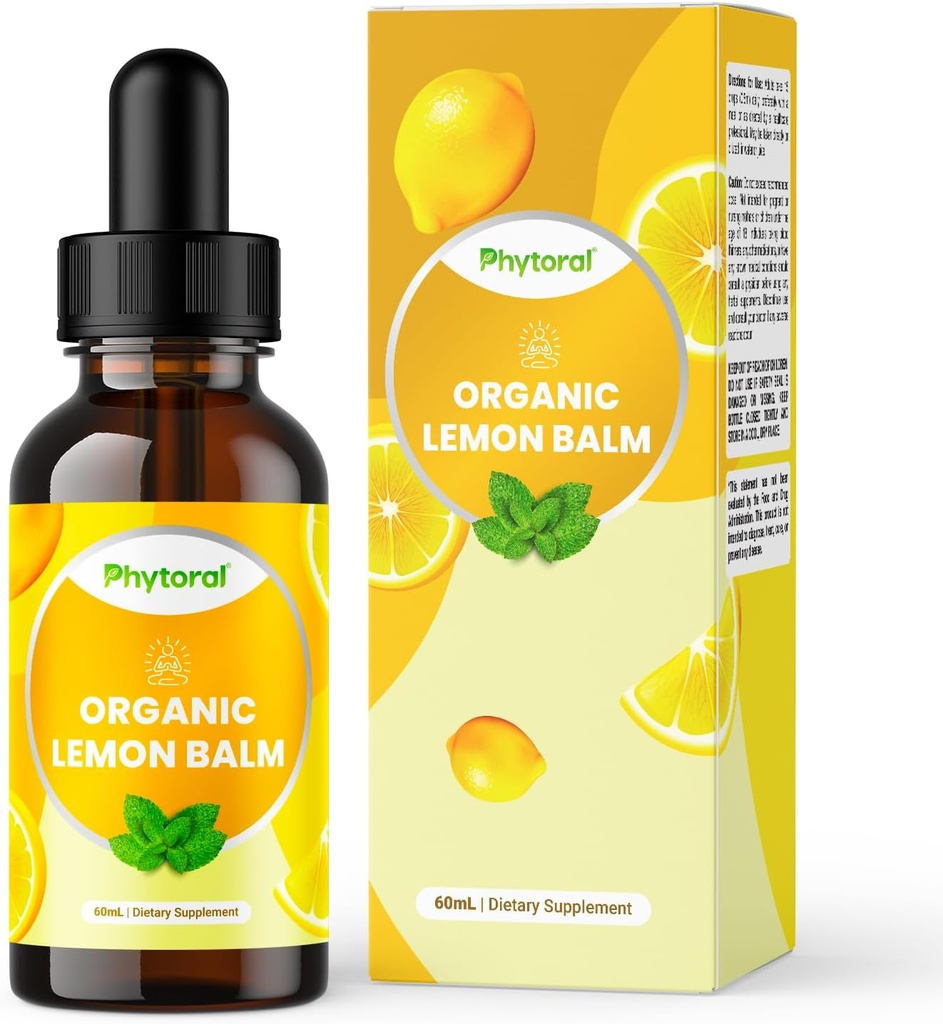 Phytoral Organic Lemon Balm Leaf Liquid Extract for Immune Support - Βάμμα λεμονιού για Mood & Relaxation Support - Βιολογικές σταγόνες φύλλων βάμμα για ενήλικες & παιδιά Συμπλήρωμα διατροφής - 60 ml