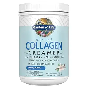 Garden of Life Grass Fed Collagen Creamer σκόνη - κρεμώδη βανίλια, 12 σέρβις, σκόνη για τον καφέ ενέργεια αρθρώσεις ομορφιάς, κολλαγόνο πεπτίδια με καρύδα MCTs, συμπλήρωμα πρωτεΐνης Κέτο