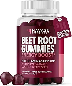 Beet Root Gummies with COQ10 & Pomegranate - Nitric Oxide Supplement for Men and Women - Beetroot for Endurance, Performance, Recovery - Vegan, Non-GMO, Gluten Free - Mixed Berry Flavor, 30 Count
