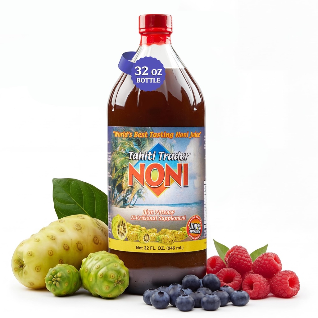 Tahiti Trader Original High Potency Noni Juice - Pure Noni Fruit Juice - Organic Antioxidant Superfood Supporting Energy & Body Health - (32oz, 1 Pack)