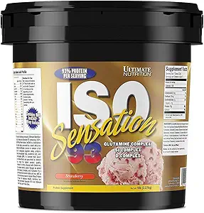 Ultimate Nutrition Iso Sensation 93 with Glutamine, Whey Protein Isolate Powder, 30 γραμμάρια πρωτεΐνης, χαμηλής πρωτεΐνης υδατανθράκων Shakes, Keto Friendly, 5 Λίρες, Φράουλα Αρωματισμένη