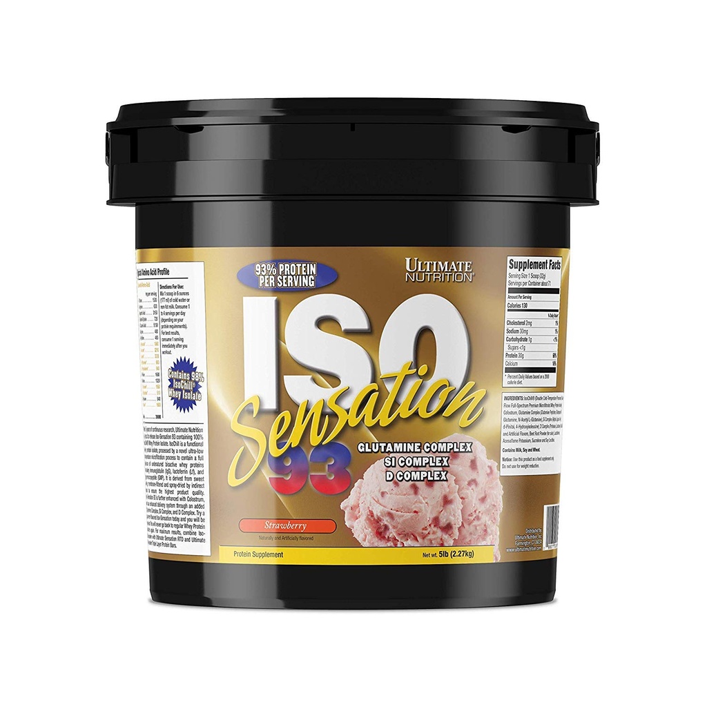 Ultimate Nutrition Iso Sensation 93 with Glutamine, Whey Protein Isolate Powder, 30 γραμμάρια πρωτεΐνης, χαμηλής πρωτεΐνης υδατανθράκων Shakes, Keto Friendly, 5 Λίρες, Φράουλα Αρωματισμένη