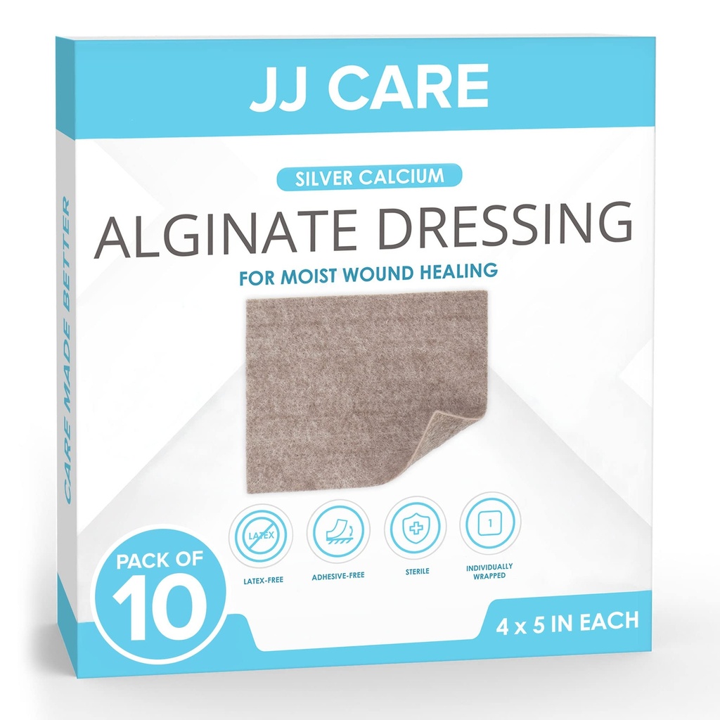 Silver Calcium Alginate Wound Dressing (Pack of 10) 4x5, Silver Alginate Wound Dressing Individually Packed, Highly Absorbent Non-Adherent Bandages for Wound Care