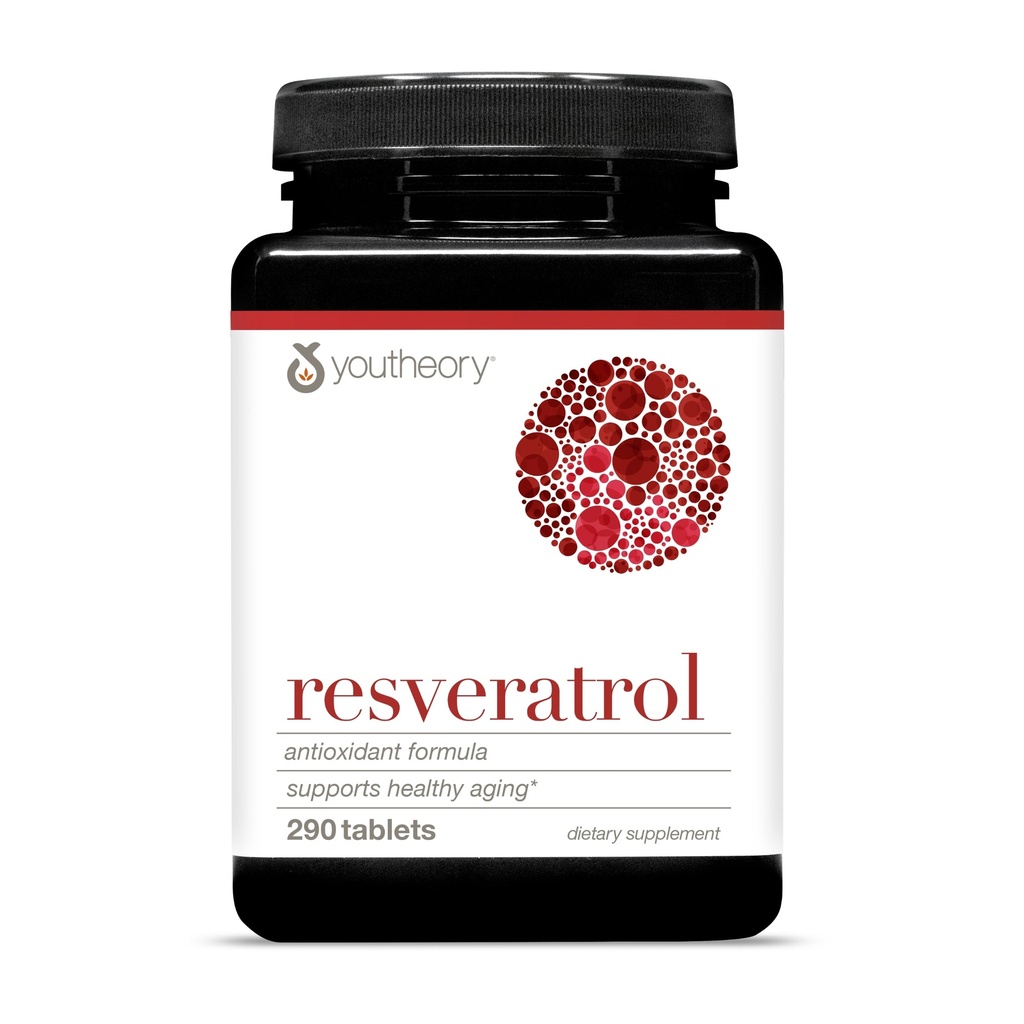 Youtheory Resveratrol Advanced Antioxidant Formula - Premium Antioxidant Supplement with Super-Fruit Blend - Περιέχει ResVida - Γαλακτοκομικά, Σόγια & Γλουτένη Χωρίς - 290 Tabletισκία