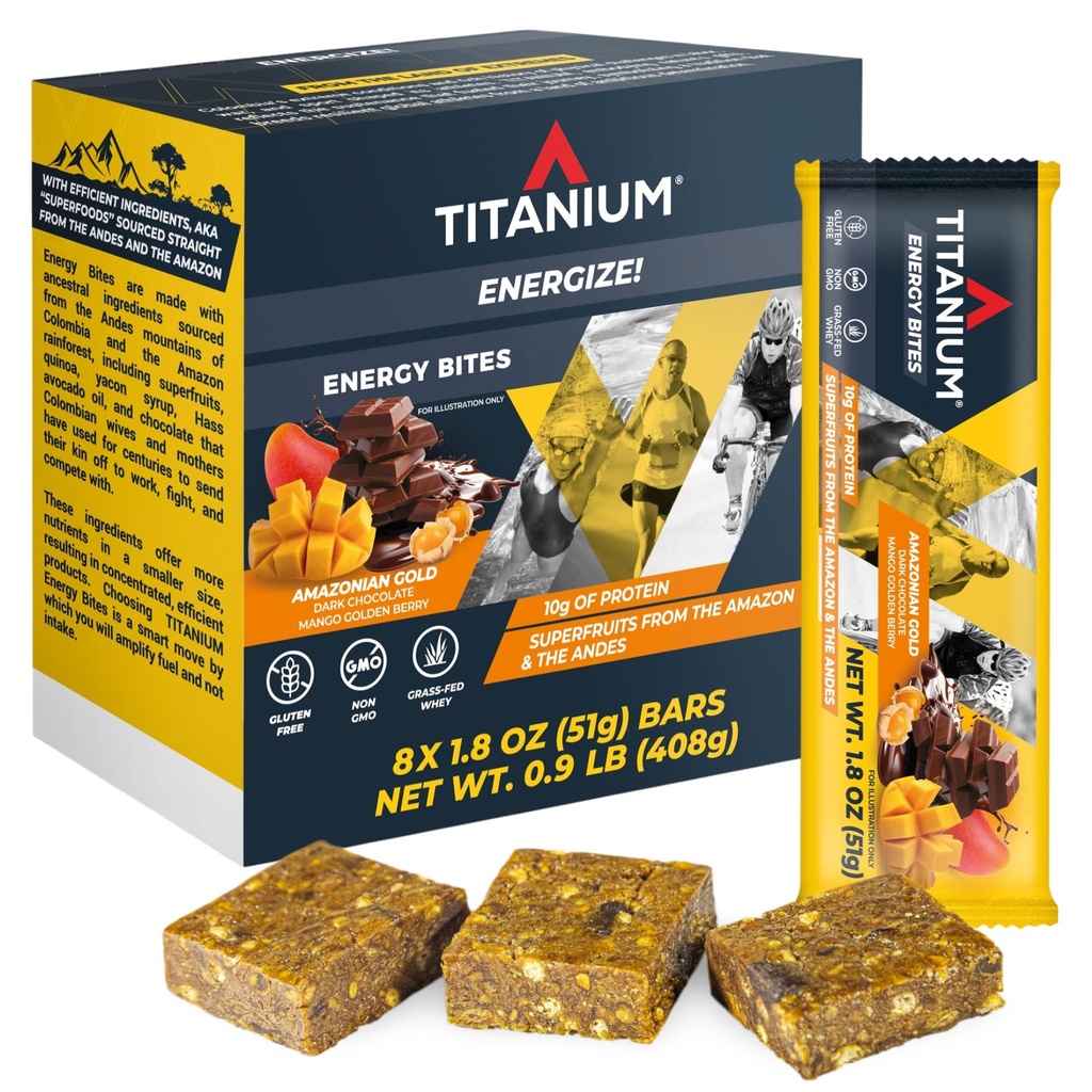 TITANIUM Protein Energy Bars - Fruit Bars with Dried Superfruits, Quinoa, 10g Of Protein, Chocolate Chip - Alternative To Cliff Bars - Snack Bars, Healthy Food - Camping Snacks, Hiking Food - Healthy Snacks For Breakfast - Gluten Free, Non GMO, 8 Ct