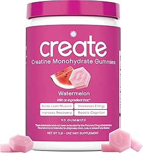Create Creatine Monohydrate Gummies for Men & Women - Boost Focus, Strength, and Endurance, Anti-Melting Formula, Vegan, Gluten-Free, Non-GMO, 1.5 Gram Creatine per Gummy (Watermelon, 90 ct)