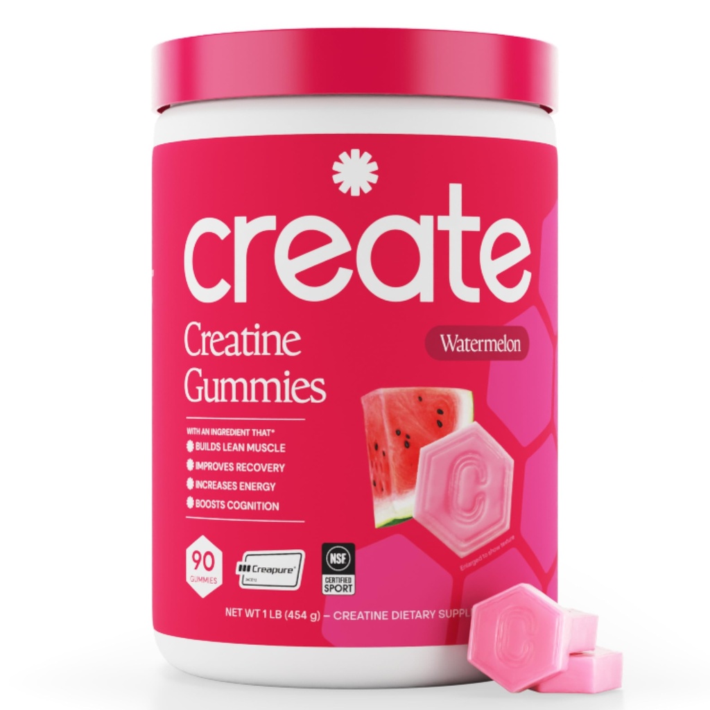 Create Creatine Monohydrate Gummies for Men & Women - Boost Focus, Strength, and Endurance, Anti-Melting Formula, Vegan, Gluten-free, Non-GMO, 1,5 Gram Creatine per Gummy (Watermelon, 90 ct)